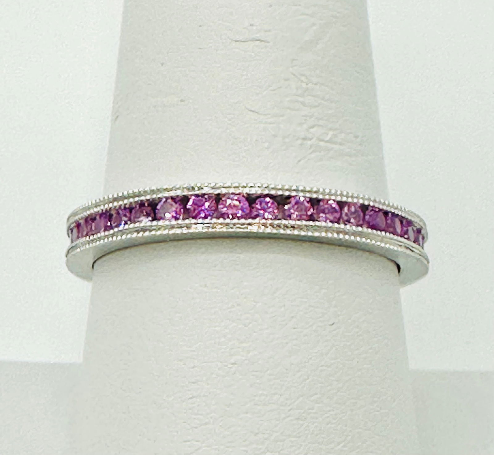 Natural Pink Sapphire Eternity Ring,14KT White Gold # 2732 (1 of 4)