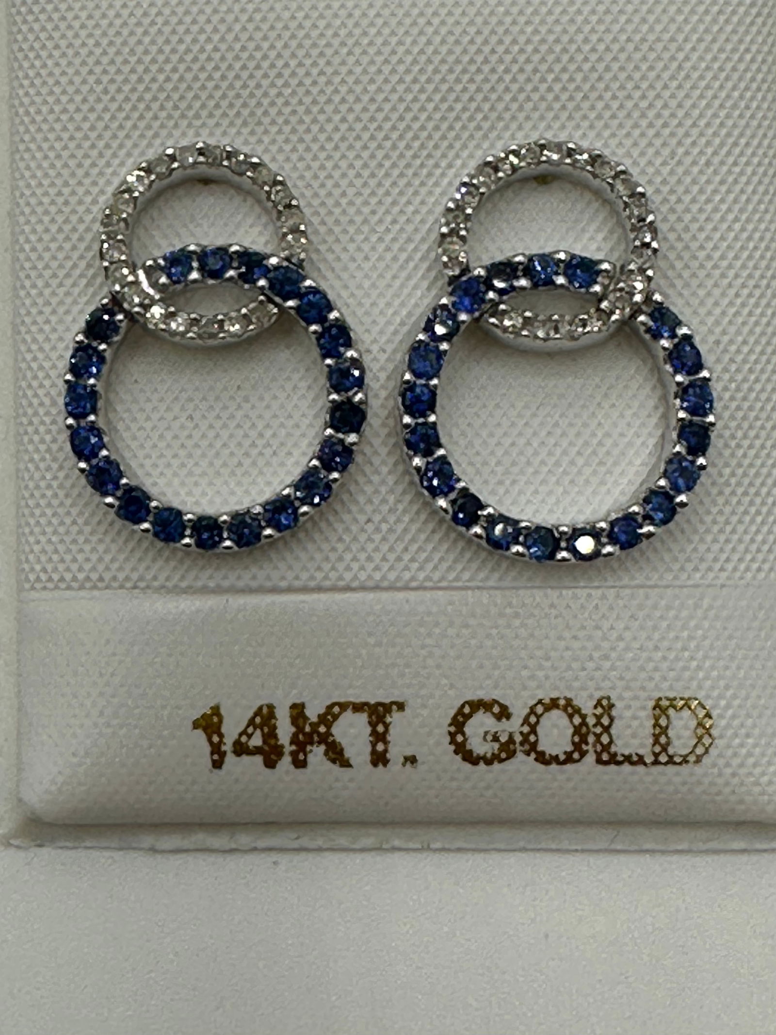 14KT White Gold,Pair of Natural Diamond and Sapphire Earrings # 2739 (1 of 4)