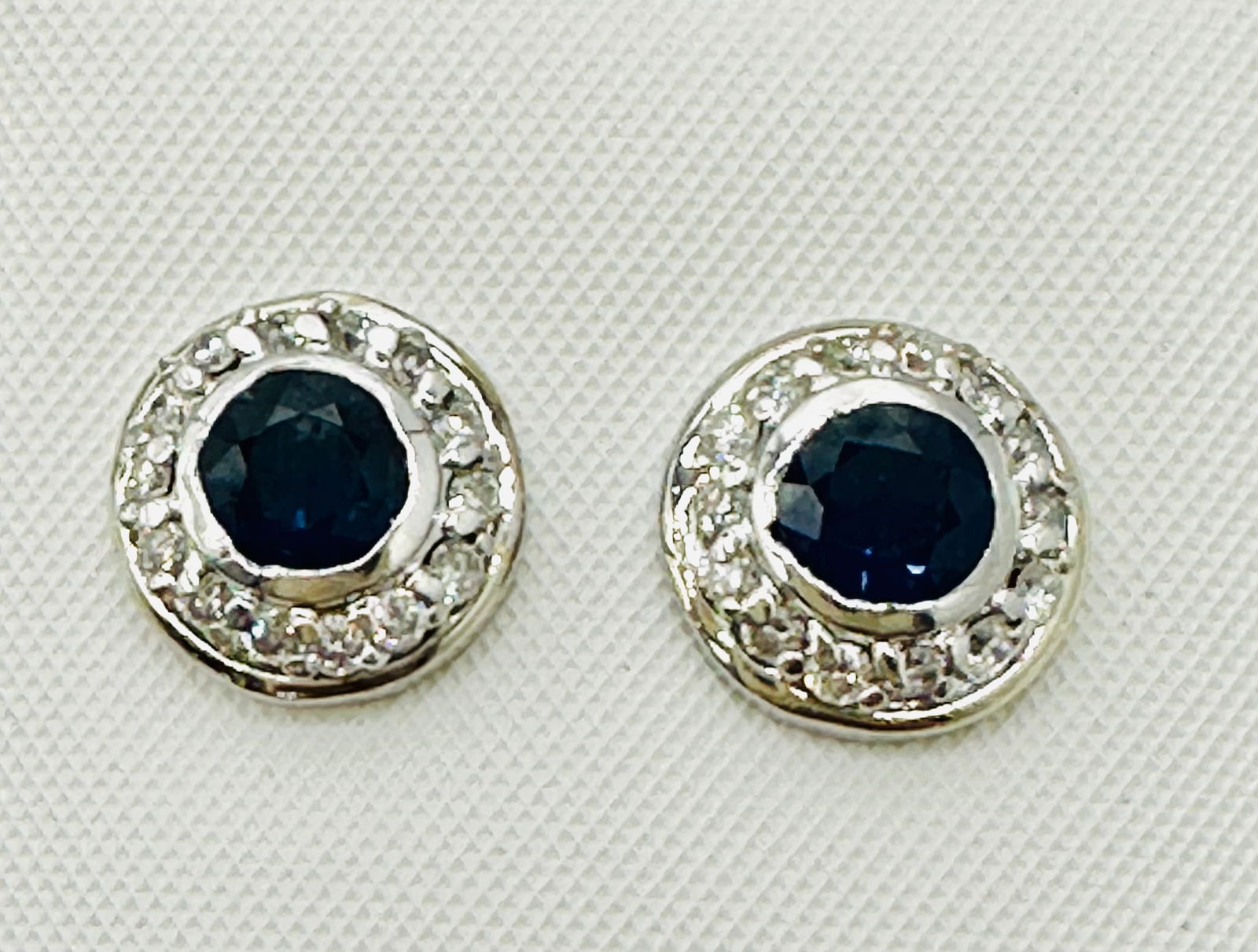 14KT White Gold,Pair of Natural Diamond and Sapphire Halo Earrings # 2740 (1 of 4)