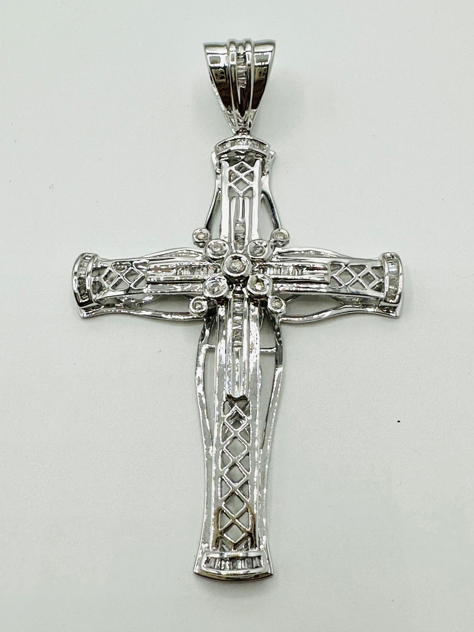 14KT White Gold, Natural Diamond Cross Pendant # 2770 (1 of 3)