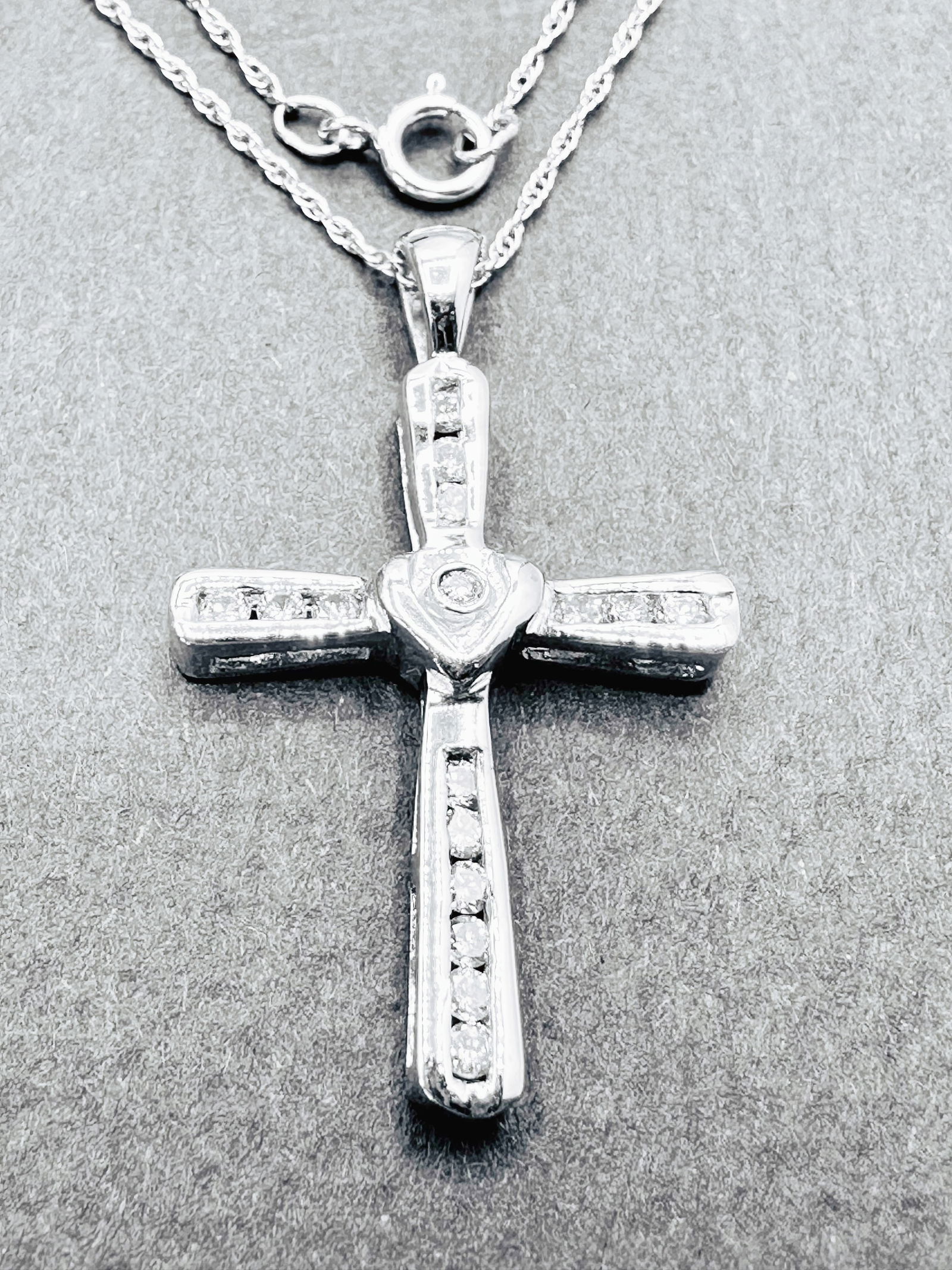14KT White Gold With 16 Pcs Natural Diamond Cross Pendant Necklace - J11150 (1 of 3)
