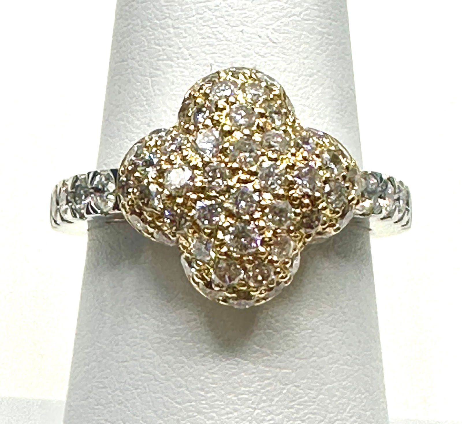 14KT Two Tone Gold, Natural Diamond Cluster Ring Size 7 - J11162: * 14KT Two Tone Gold, Natural Diamond Cluster Ring; * 56 pcs diamond 1.25 Carats (t.w.); * Clarity VS-SI, Color G-K; * Condition: New in box * Ring Weight 5.00 grams; * Ring Size 7; * J11162