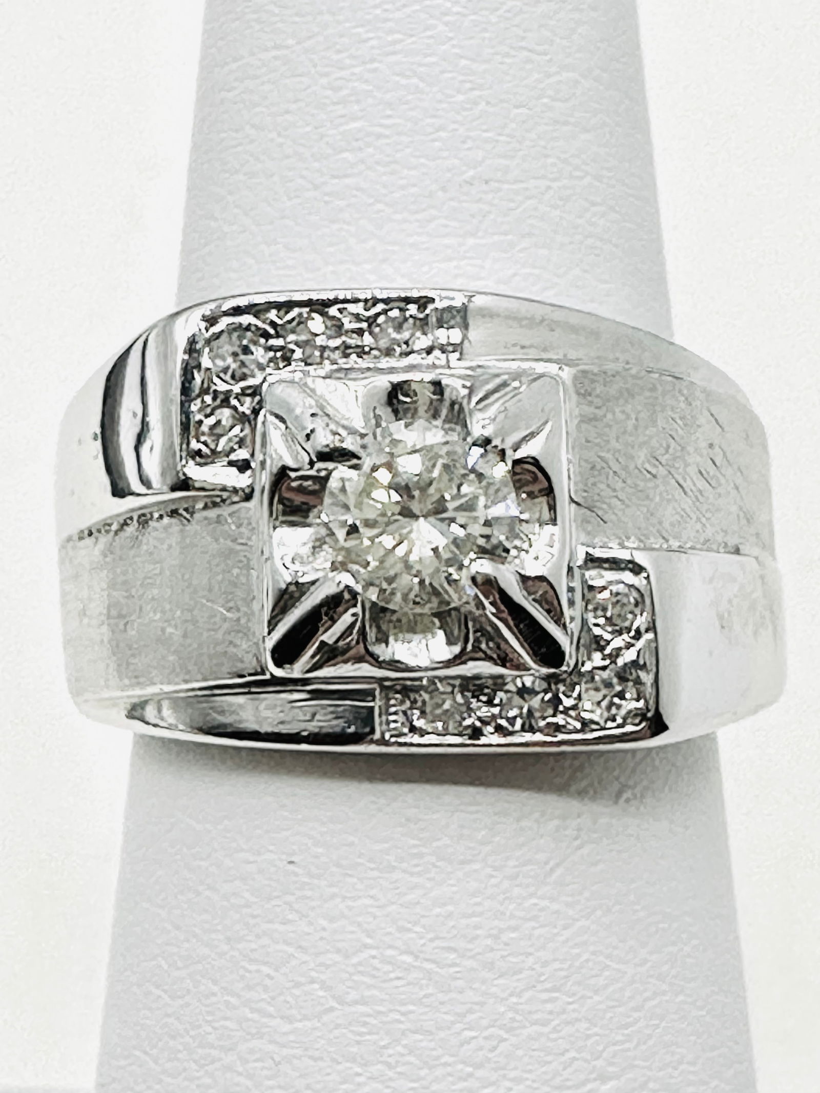 14KT White Gold Men’s Diamond Ring Size 6.25 - J11343 (1 of 3)