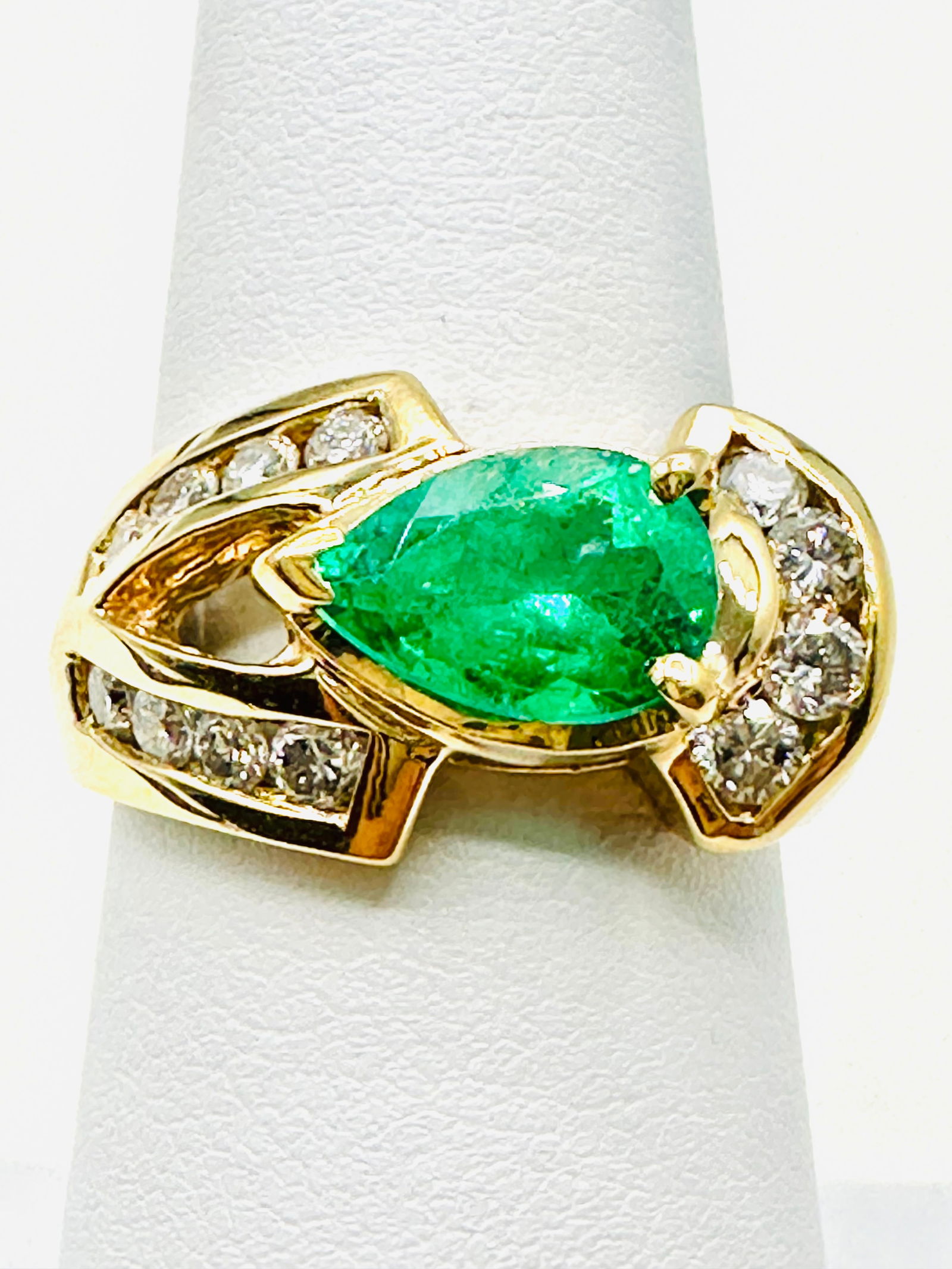 14KT Yellow Gold Emerald And Diamond Ring Size 6.75 - J11359 (1 of 3)