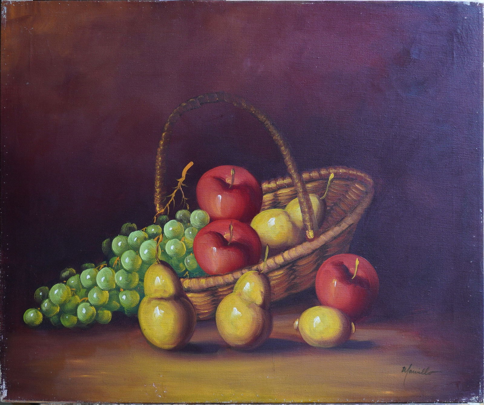 Still Life Fruit Basket Oil Painting on Canvas: Oil Painting on Canvas