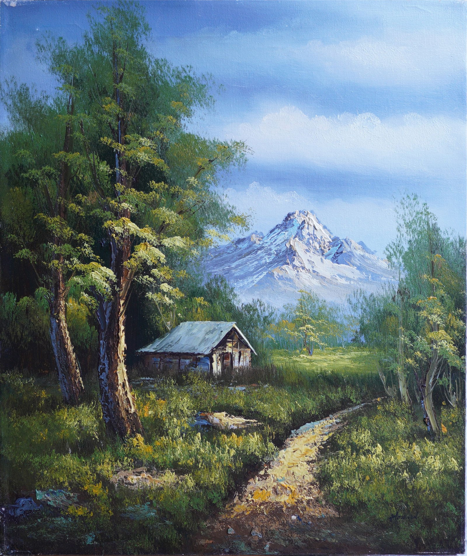 House By The Mountains Oil on Canvas Painting (1 of 10)