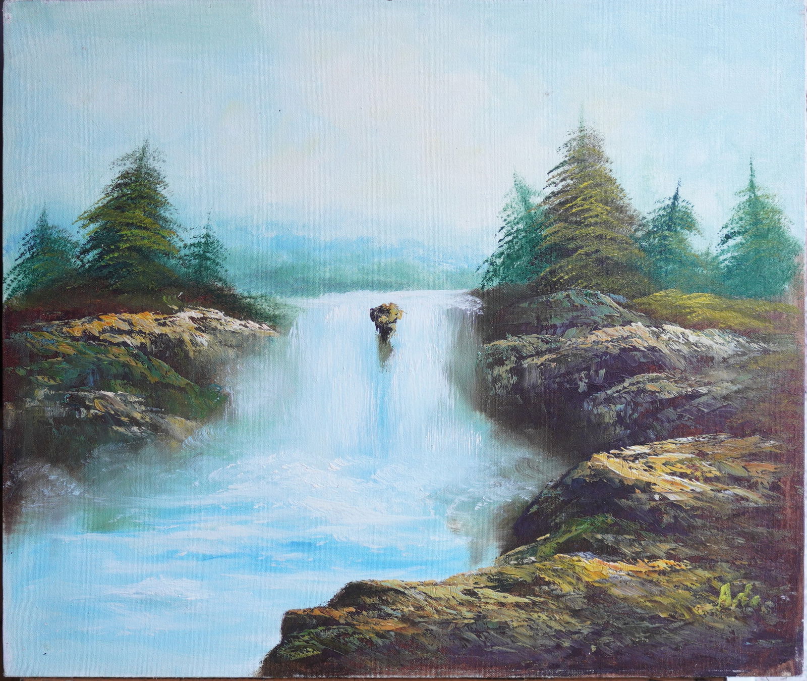 Waterfall By The Forest Oil on Canvas Painting (1 of 8)