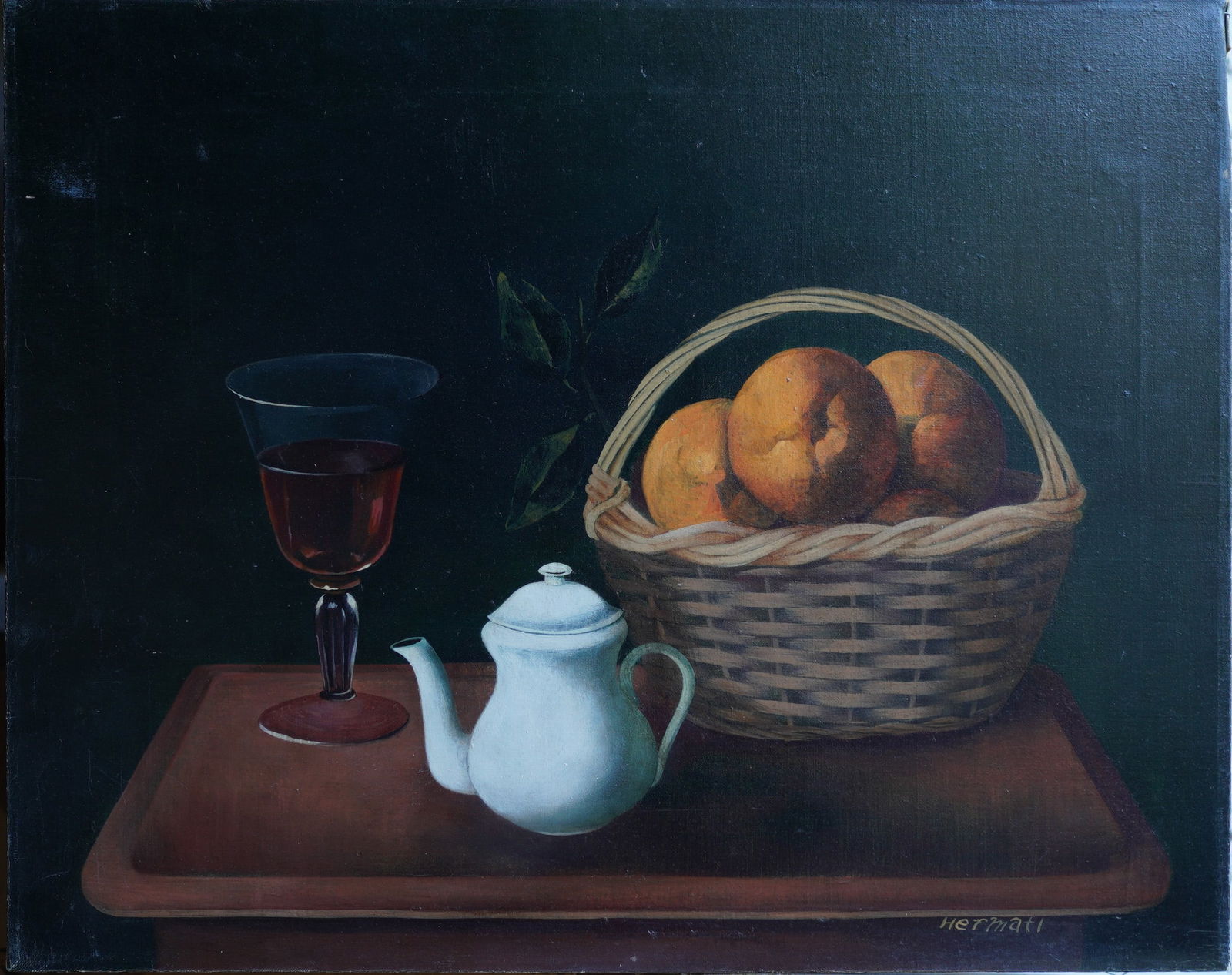 Still Life Fruit and Wine Oil on Canvas Painting: Oil Painting on Canvas