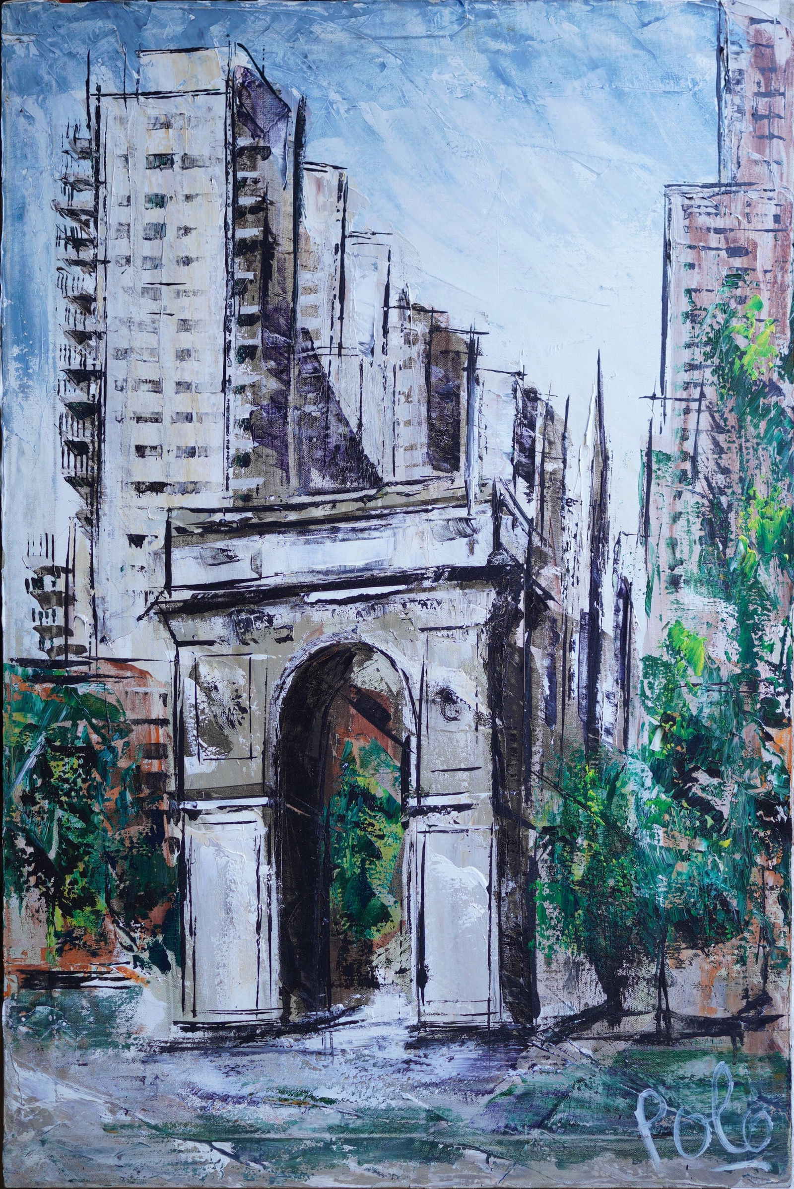 Cityscape Arch Oil on Canvas Painting: Oil Painting on Canvas
