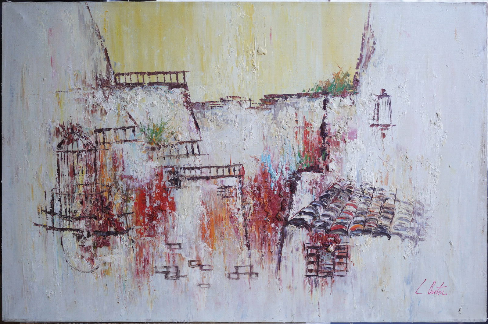Village Scene Oil on Canvas Painting (1 of 8)