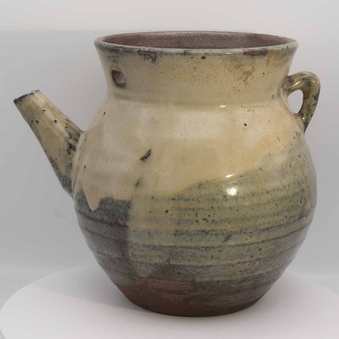 Antique Chinese Glazed Clay Large Tea Pot: Medium: Glazed Clay Size: 7.5x6x7.8 inches Age/Detail: Antique Chinese Condition: great overall, chips, check photo for condition reference. Provenance: Collection from Estate in Williamsburg LiveShip