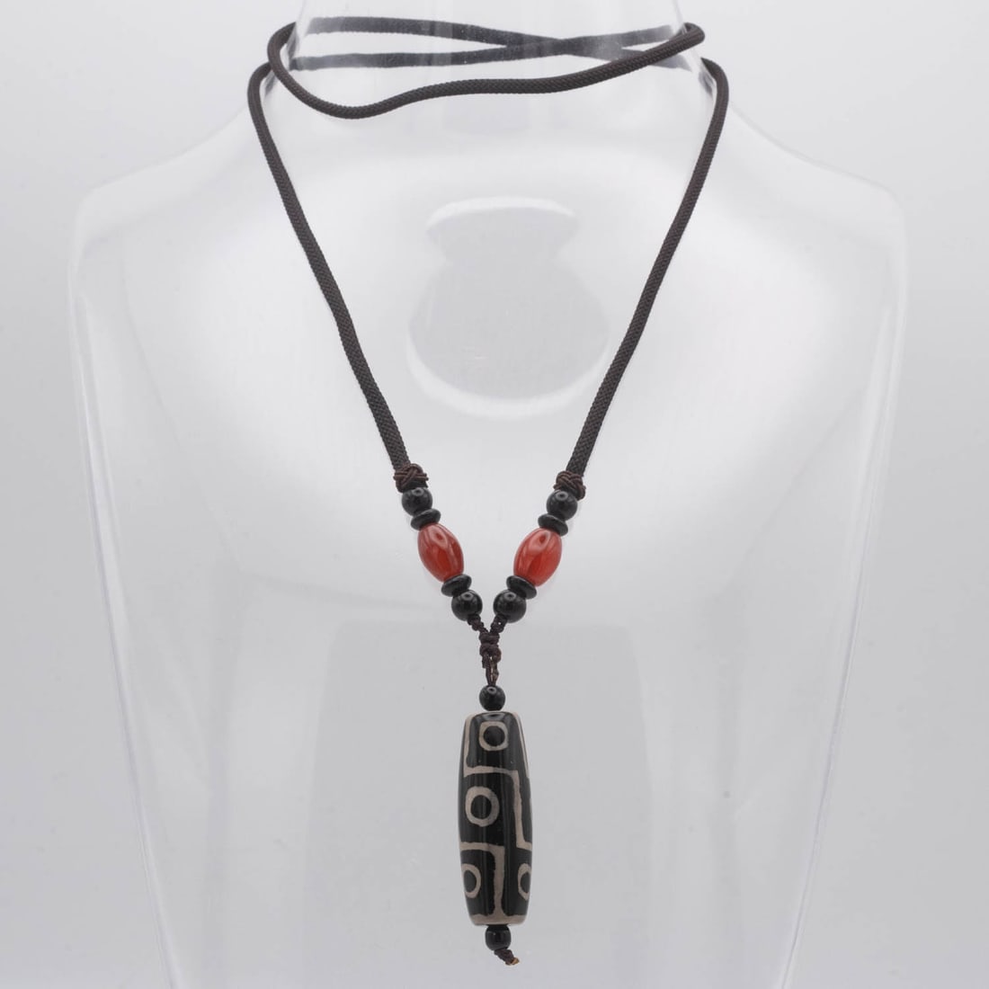 Chinese Tibetan Three Eye Dzi Bead Pendant: Medium: Three Eye Dzi Bead Size: 1.5x0.5 inches Age/Detail: Chinese Tibetan Condition: great overall, check photo for condition reference. Provenance: Collection from Estate in Tribecca LiveShipping i