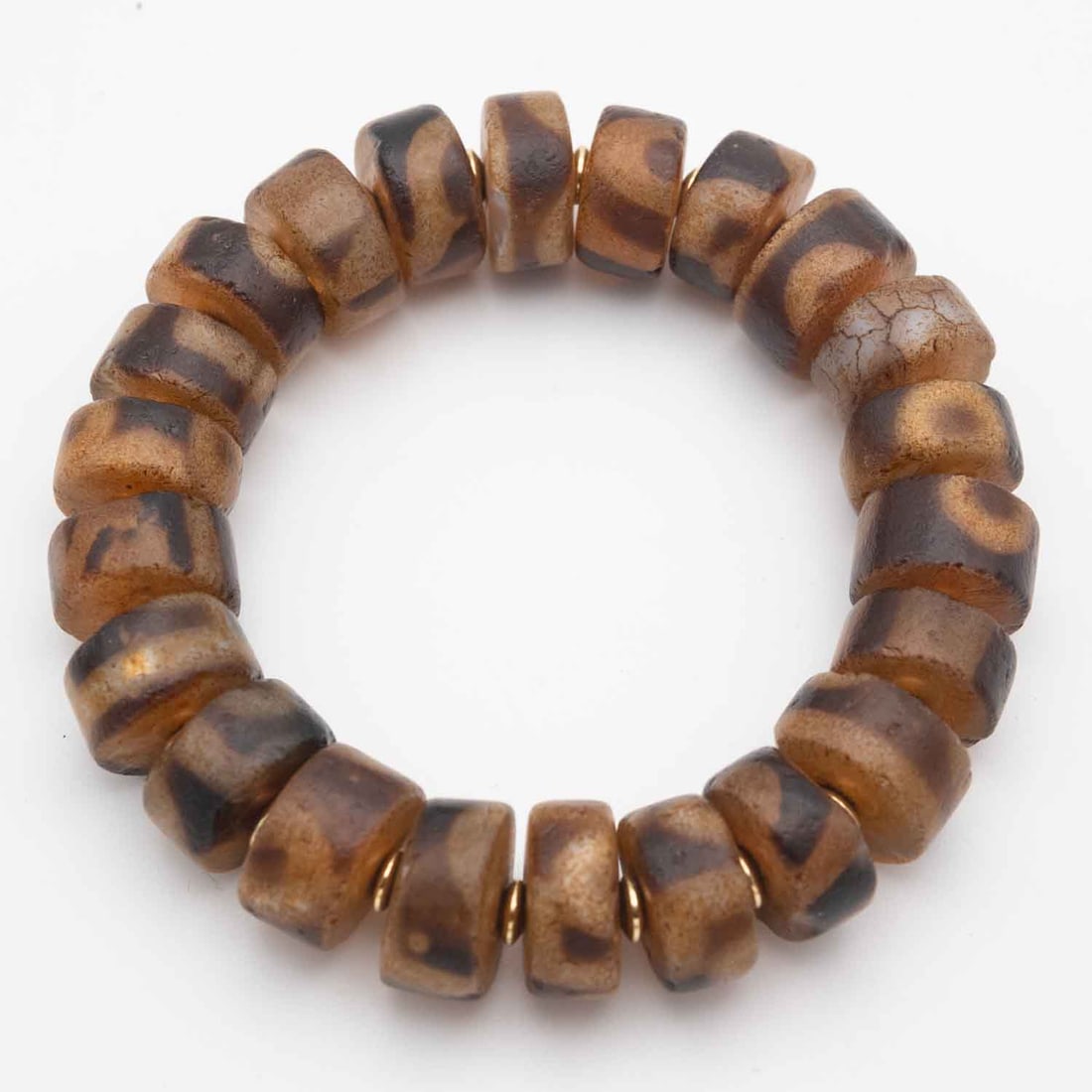 Antique Chinese Dzi Bead Bracelet: Medium: Dzi Size: 14x8mm each bead Age/Detail: Antique Chinese Condition: great overall, check photo for condition reference Provenance: Collection from Estate in Tribecca Please view all the photos a