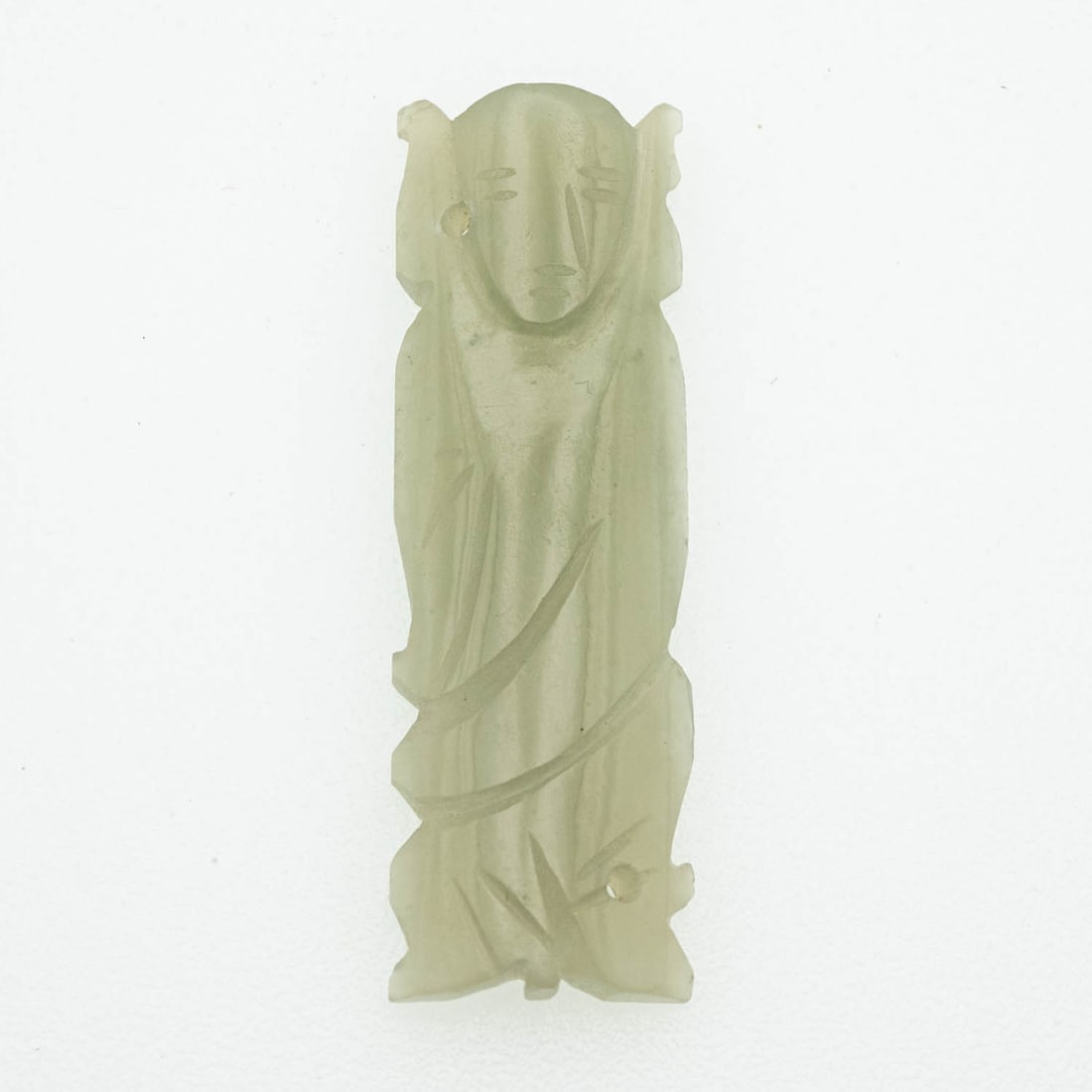 Old Carved Green Jadeite Deity Pendant: Medium: Green Jadeite Size: 1.5x0.5 inches Age/Detail: Old Carved Condition: Great, check photo for detail Provenance: Collection from Estate in Tribecca Please view all the photos as they are part of