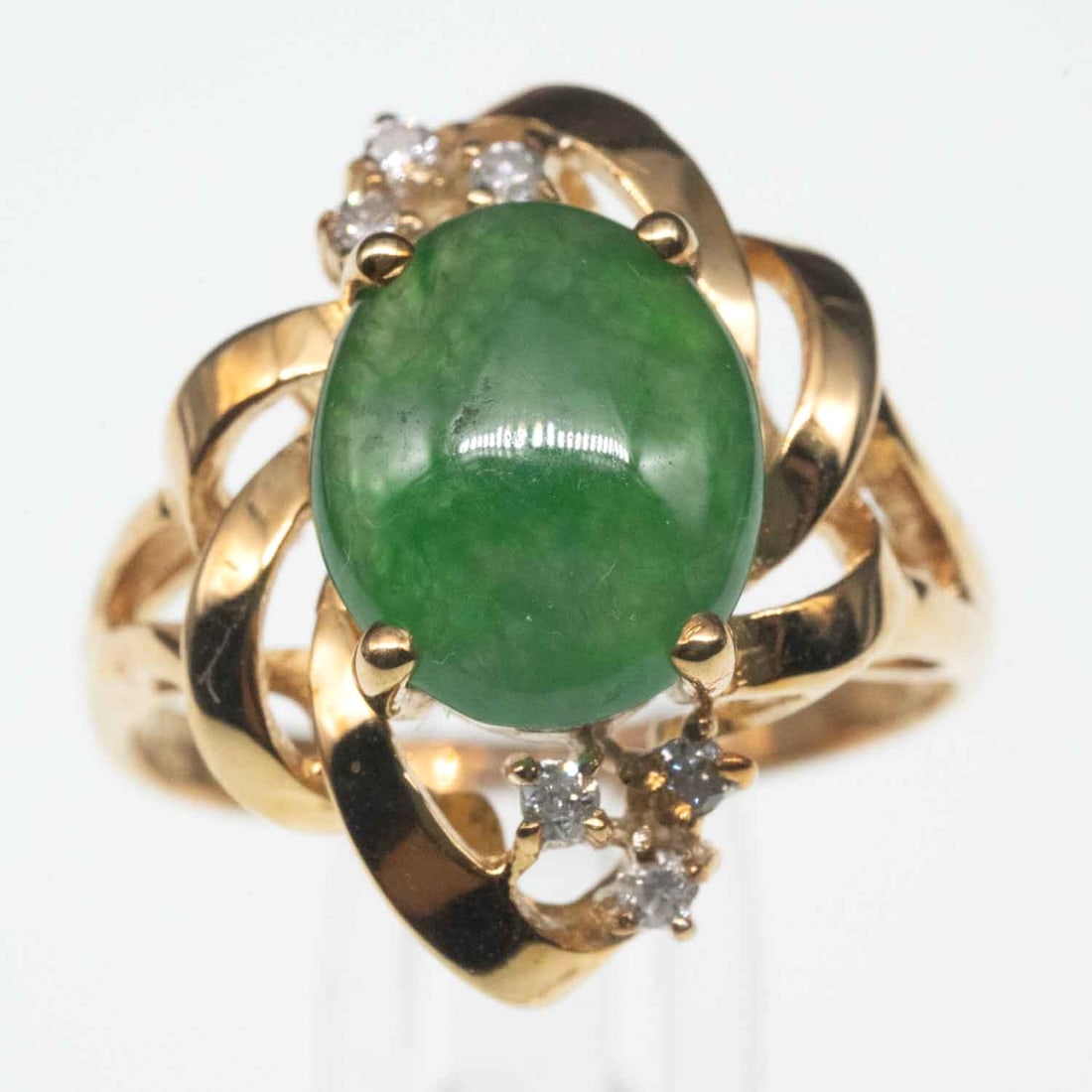 14k Gold And Diamond Natural Cabochon Icy Jadeite Ring (1 of 5)