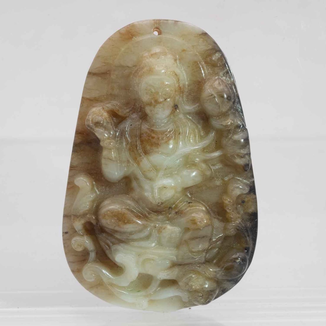 Old Chinese Carved Xiu Jade Guanyin Pendant: Medium: Xiu Jade Size: 2.5X1.6x0.5 inches Age/Detail: Old Chinese Carved Condition: great overall, check photo for condition reference. Provenance: Collection from Estate in Williamsburg LiveShipping