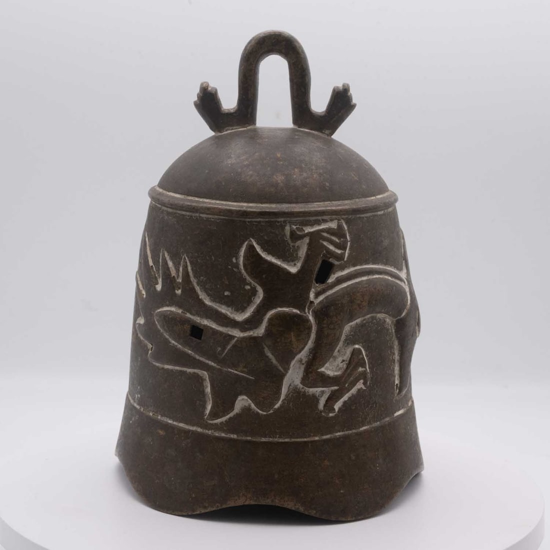 Antique Chinese Bronze Temple Dragon Bell: Medium: Bronze Size: 7.5x4.5x4.5 inches Age/Detail: Antique Chinese Condition: great overall, check photo for condition reference. Provenance: Collection from Estate in Tribecca LiveShipping is NOT a