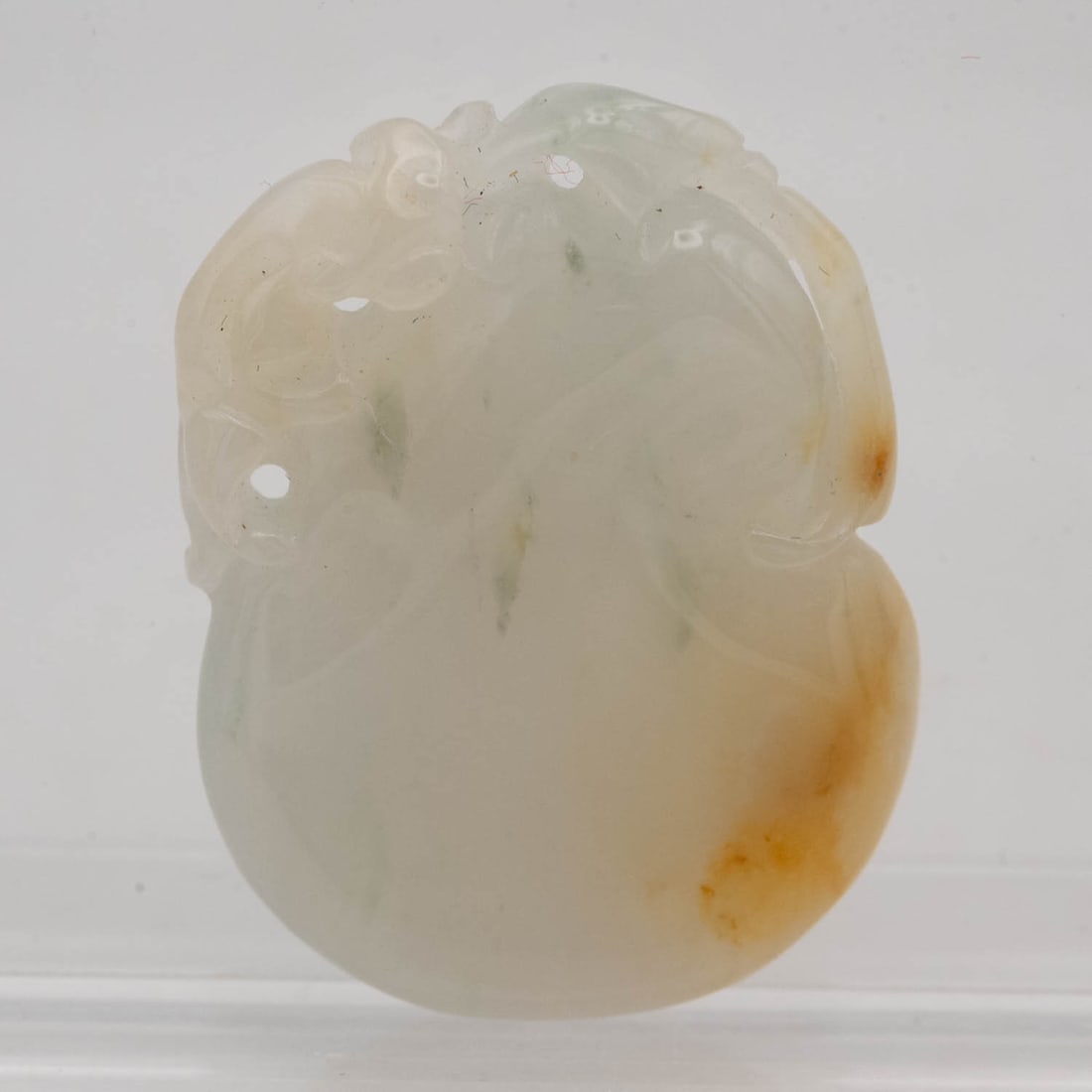 Chinese Carved Natural Nephrite Jade Pendant: Medium: Natural Nephrite Jade Size: 1.3x1x0.3 inches Age/Detail: Chinese Carved Condition: great overall, check photo for condition reference. Provenance: Collection from Estate in Williamsburg 