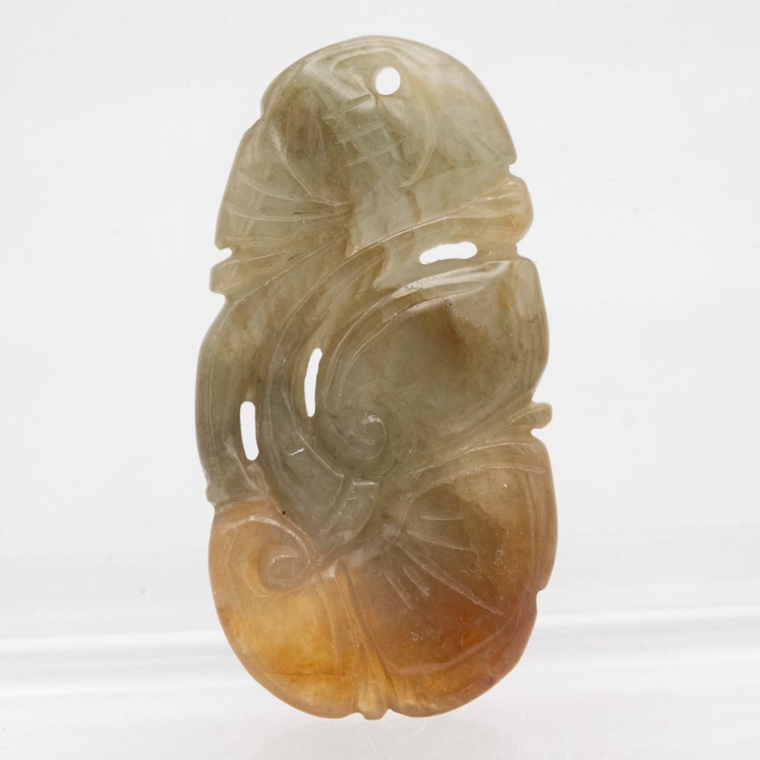 Chinese Carved Natural Icy Nephrite Jade Flower Pendant: Medium: Natural Icy Nephrite Jade Size: 1.5x0.7x0.3 inches Age/Detail: Chinese Carved Condition: great overall, check photo for condition reference. Provenance: Collection from Estate in