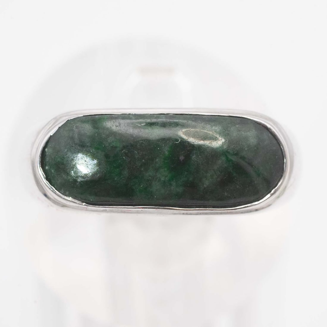 Vintage 14k White Gold Natural Green Nephrite Jade Ring (1 of 4)