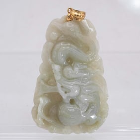 14k Gold Latch Natural Nephrite Jade Pendant
