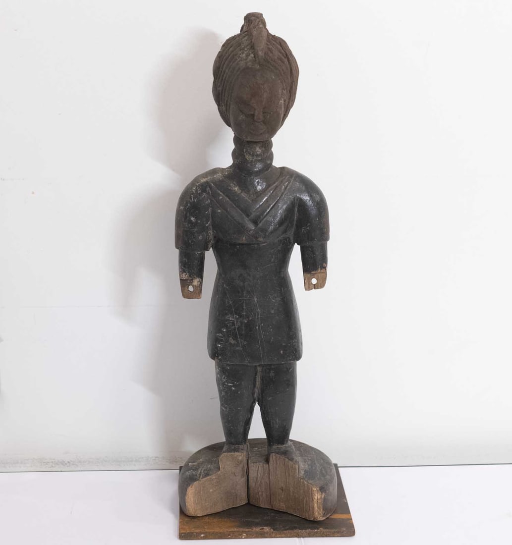 Antique African Wooden Female Figure: Medium: Wooden Size: 6x5.5x17.5 inches Age/Detail: Antique African Condition: great overall, check photo for condition reference. African carved wooden female figure, West Africa, early–mid 20th cen