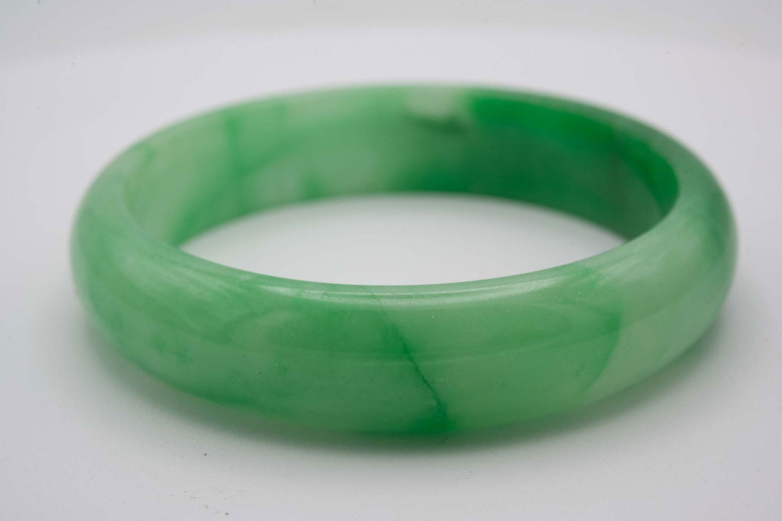 Chinese Translucent Green Jade Bangle - 2