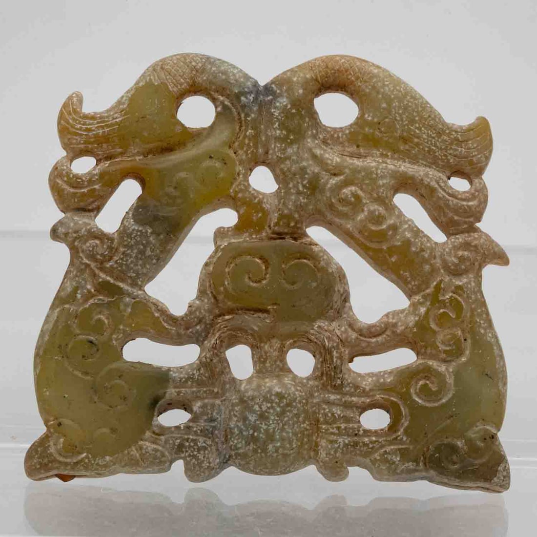 Old Chinese Carved Calcified Green Jade Round Dragon Bi (1 of 4)