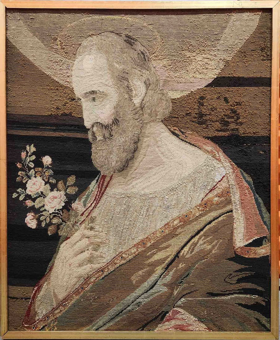 Antique Continental Tapestry On Wool "St. Joseph" (1 of 9)