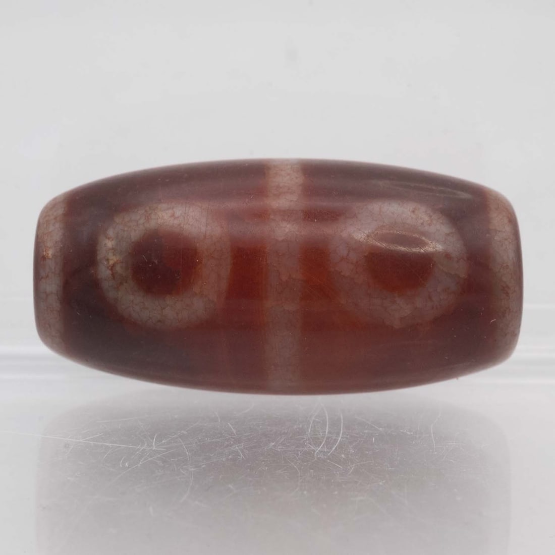 Old Chinese Tibetan Translucent Agate Dzi Bead: Medium: Translucent Agate Size: 1.5x0.8x0.8 inches Age/Detail: Old Chinese Tibetan Condition: great overall, check photo for condition reference. Provenance: Collection from Estate in Williamsburg Liv