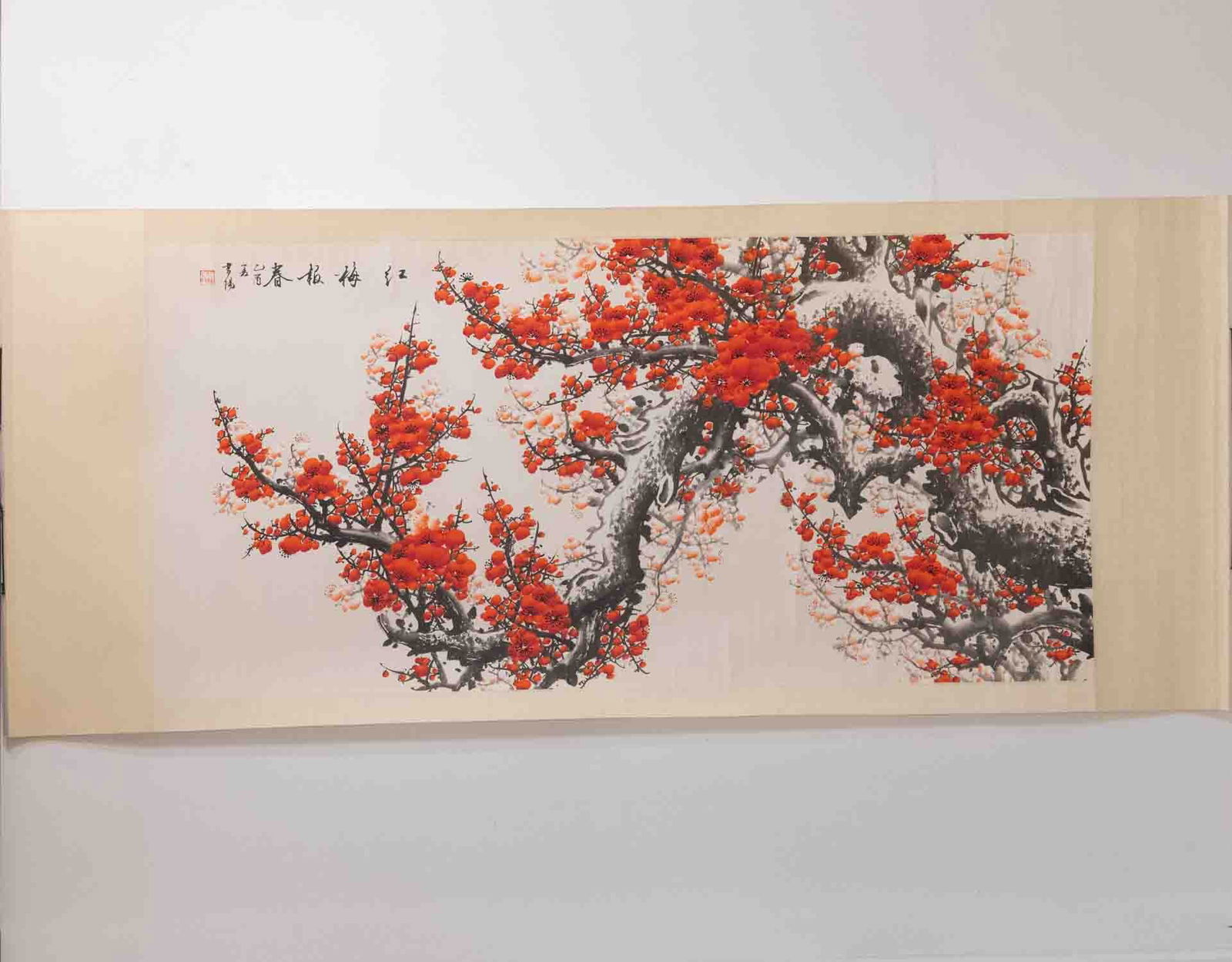 Large Old Chinese Ink And Color On Paper Scroll Plum Blossoms (1 of 6)