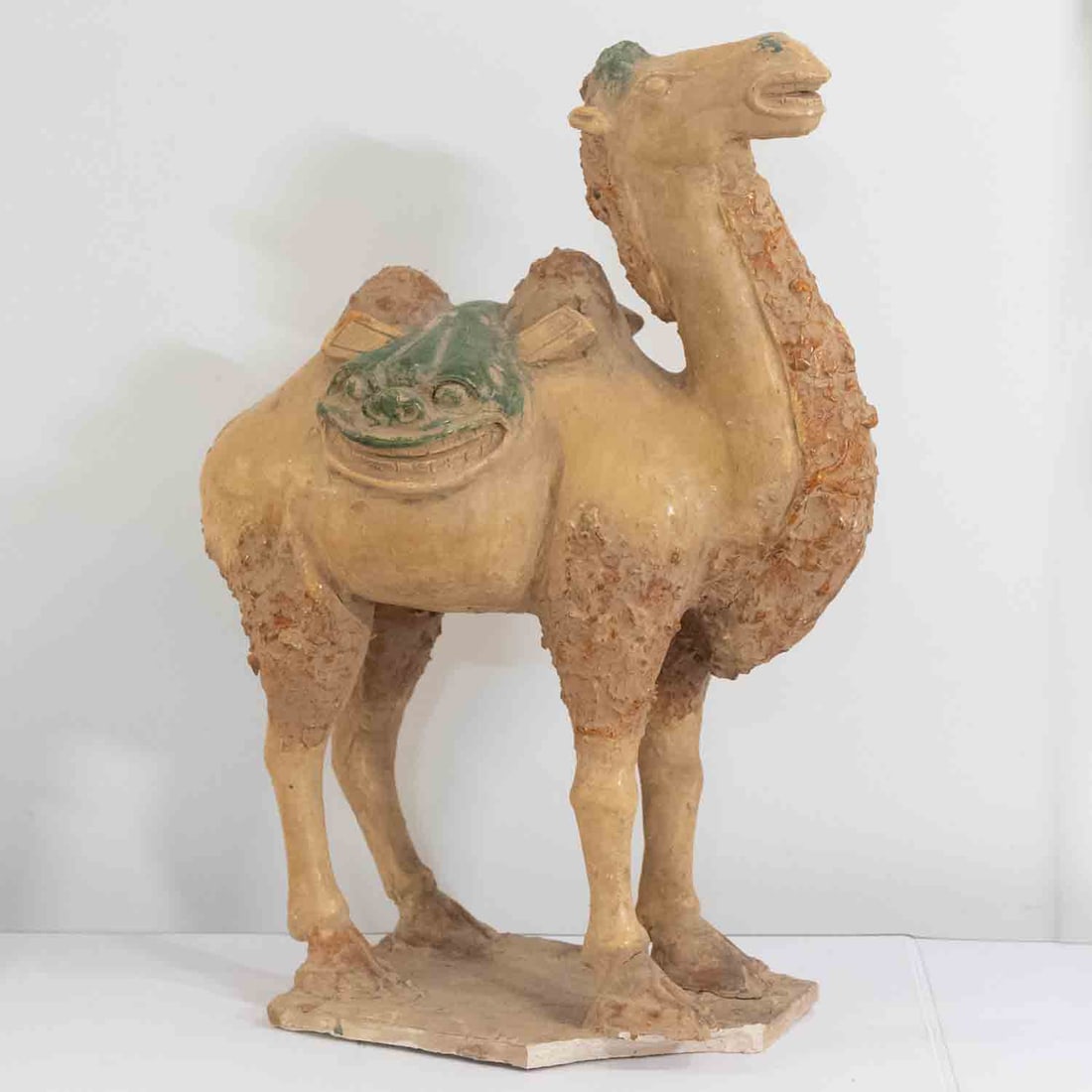 Old Chinese Tang Sancai Style Terracotta Camel Figure: Medium: Tang Sancai Style Terracotta Size: 20.5x15.5x9 inches Age/Detail: Old Chinese Condition: missing piece and broken parts, check photo for condition reference. Provenance: Collection from Estate