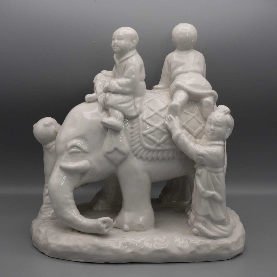 Vintage Chinese White Porcelain Auspicious Elephant And Kids Figure (1 of 8)