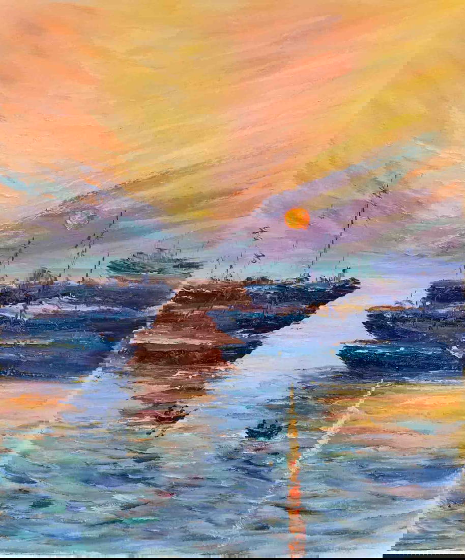 Impressionist Acrylic On Canvas "Sunset" - 2