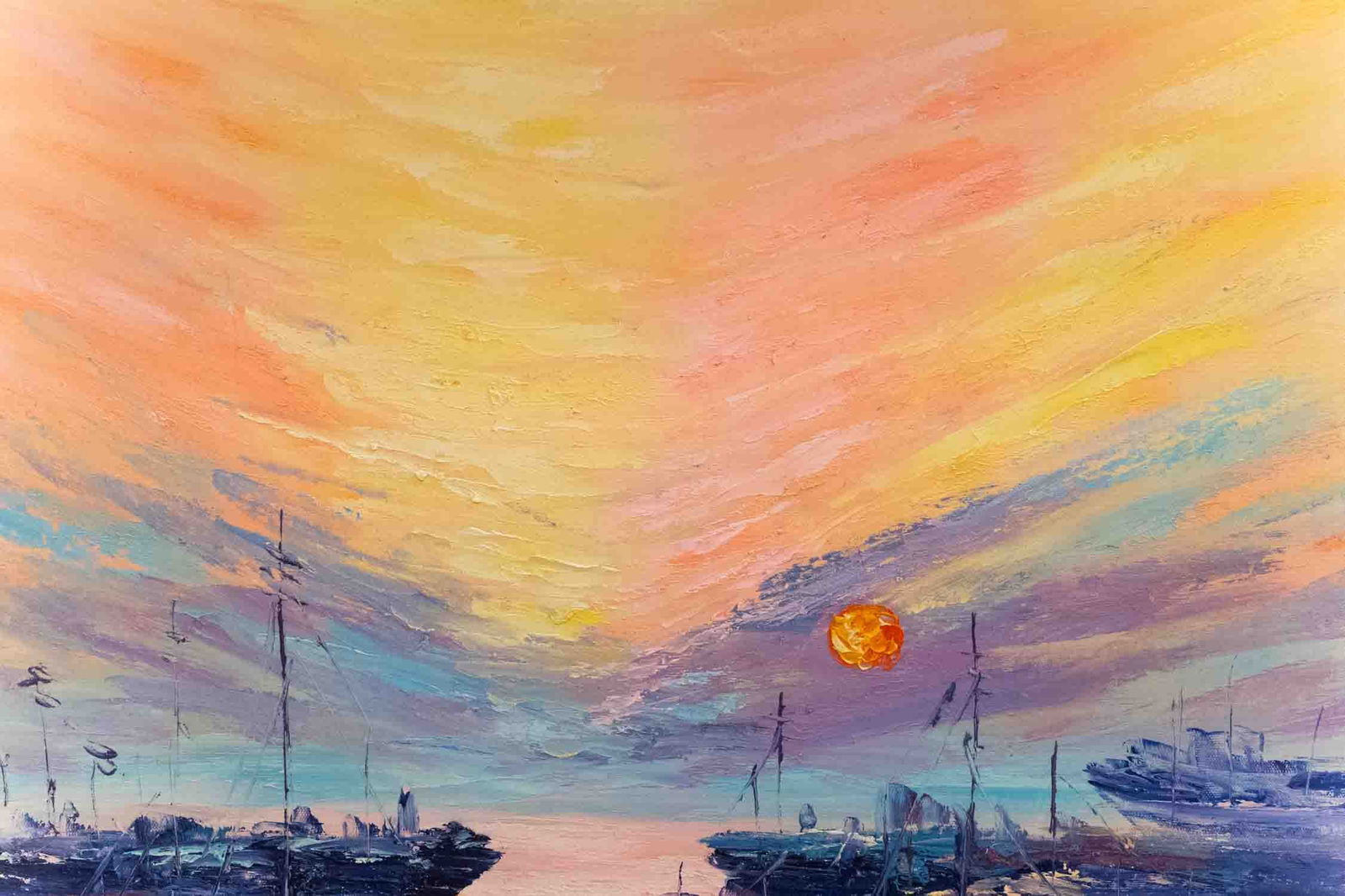 Impressionist Acrylic On Canvas "Sunset" - 3