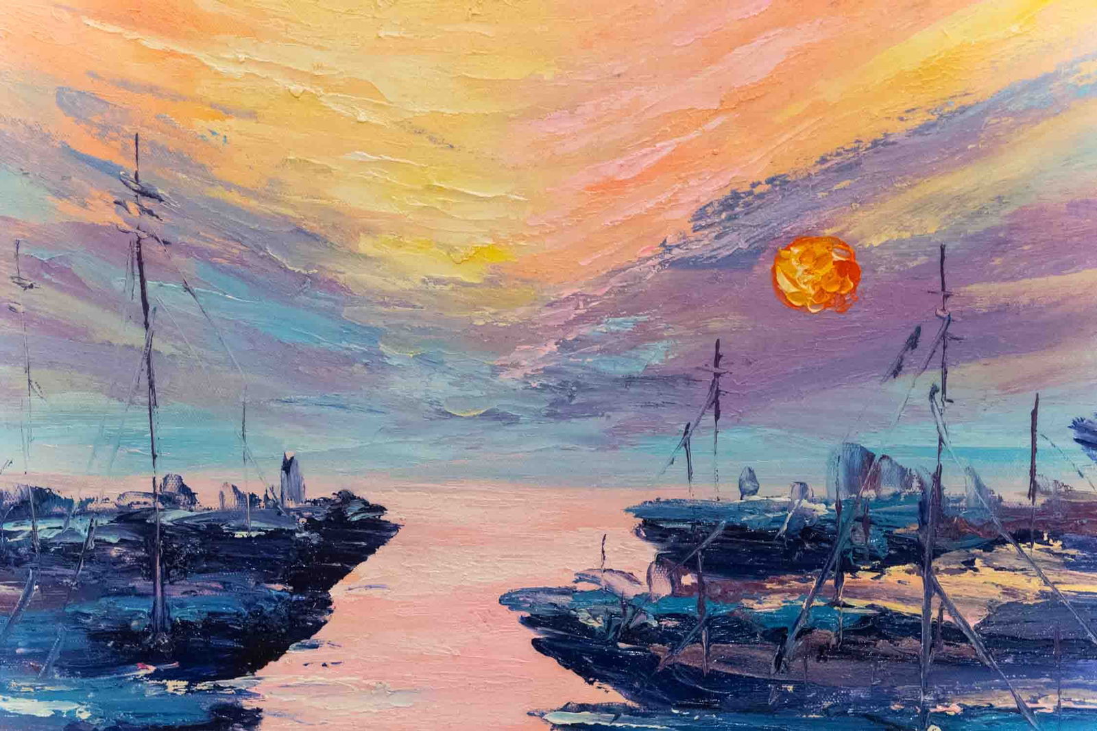 Impressionist Acrylic On Canvas "Sunset" - 7