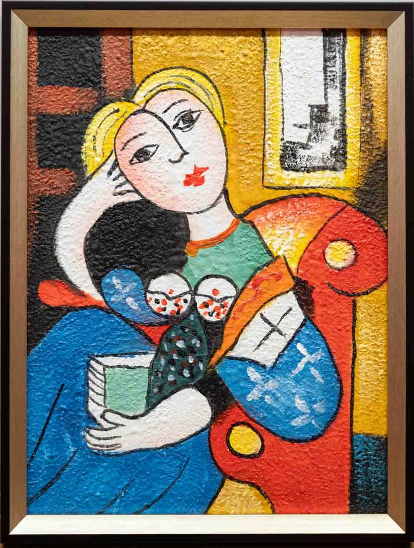 After Picasso Acrylic On Canvas "Portrait Of A Lady": Title: Portrait Of A Lady Medium: Acrylic On Canvas Size: 16 x 12 inches Frame: 17 x 13 inches Age: Condition: Great, hand painted, please check photo for condition reference Provenance: Combined ship