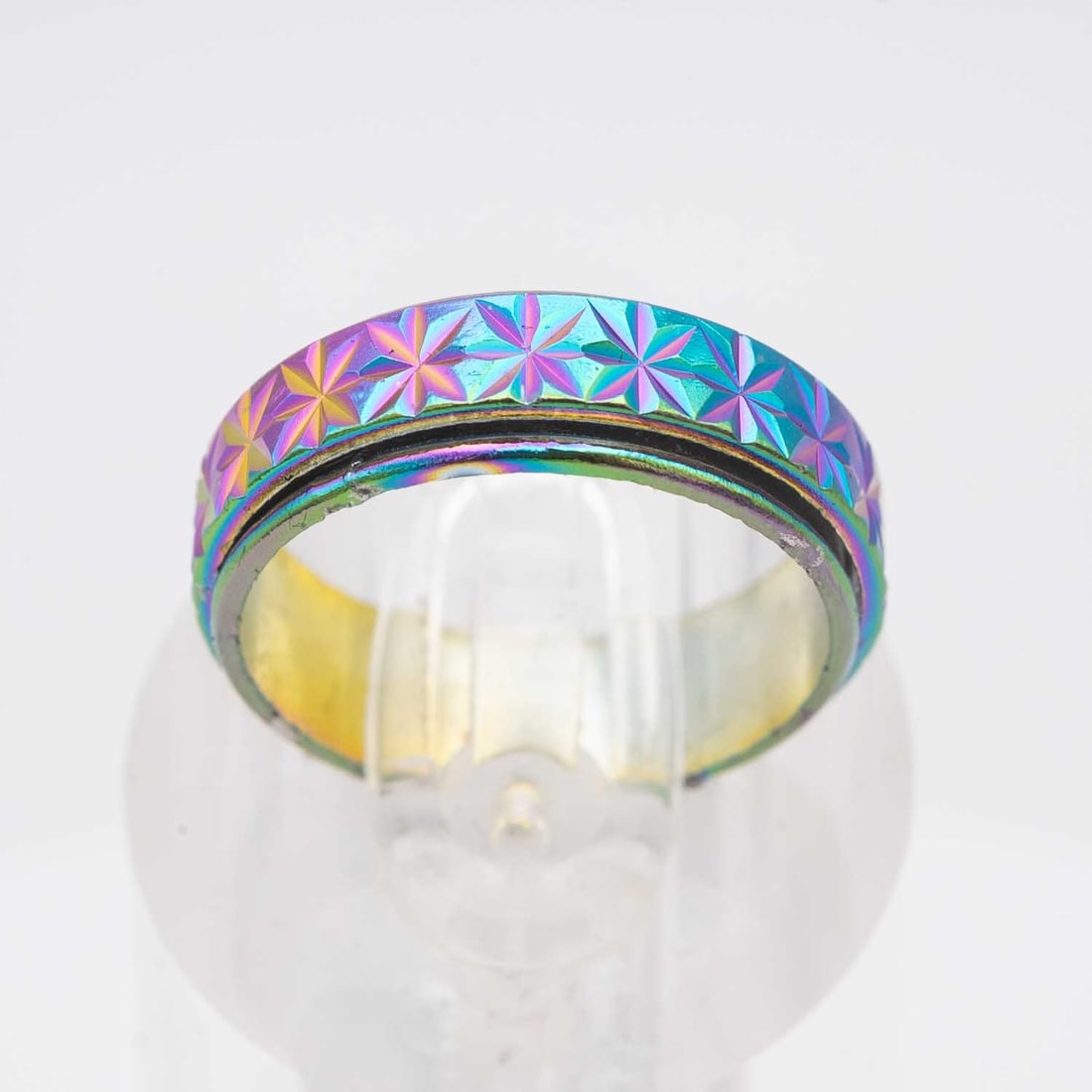 Rainbow Stainless Steel Spinner Ring: Medium: Stainless Steel Size: US 6.5 Age/Detail: Rainbow Condition: great overall, check photo for condition reference. Provenance: Collection from Estate in Tribecca Please view all the photos as the