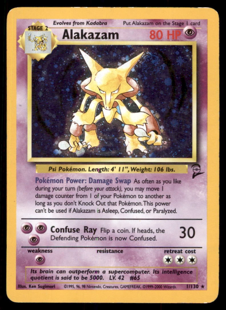 Alakazam Base Set 2 #001/130 Holo Pokemon Card (1 of 2)