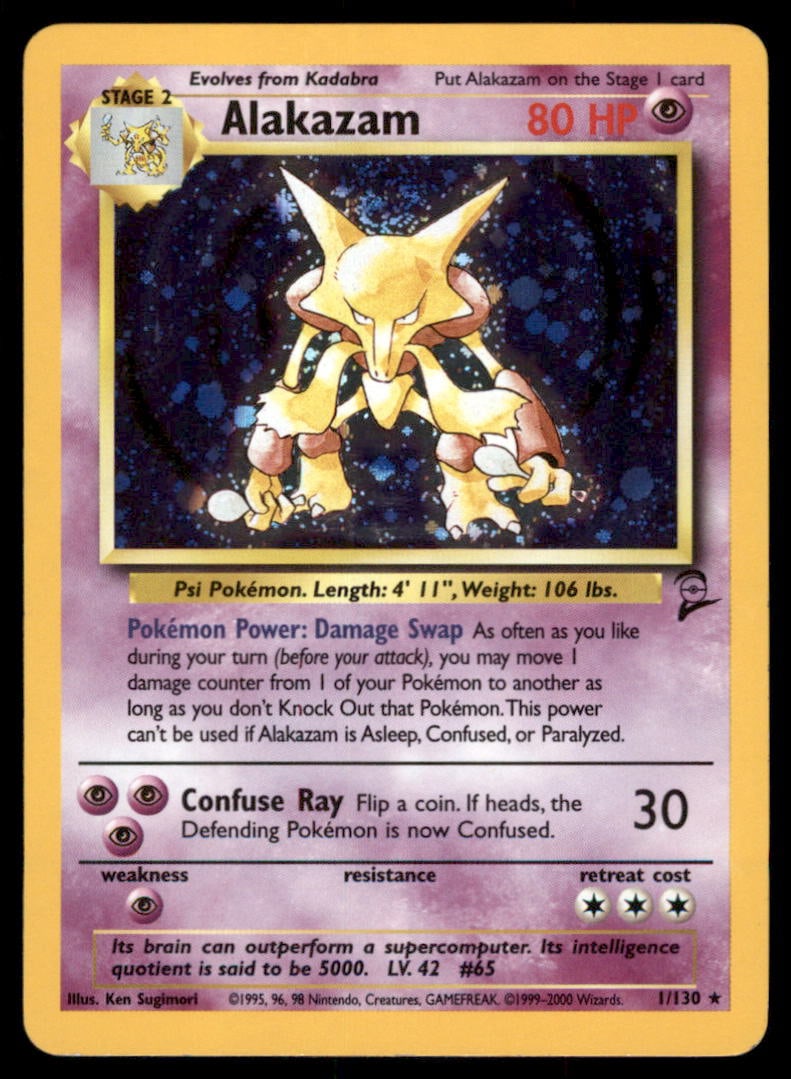 Alakazam Base Set 2 #001/130 Holo Pokemon Card (1 of 2)