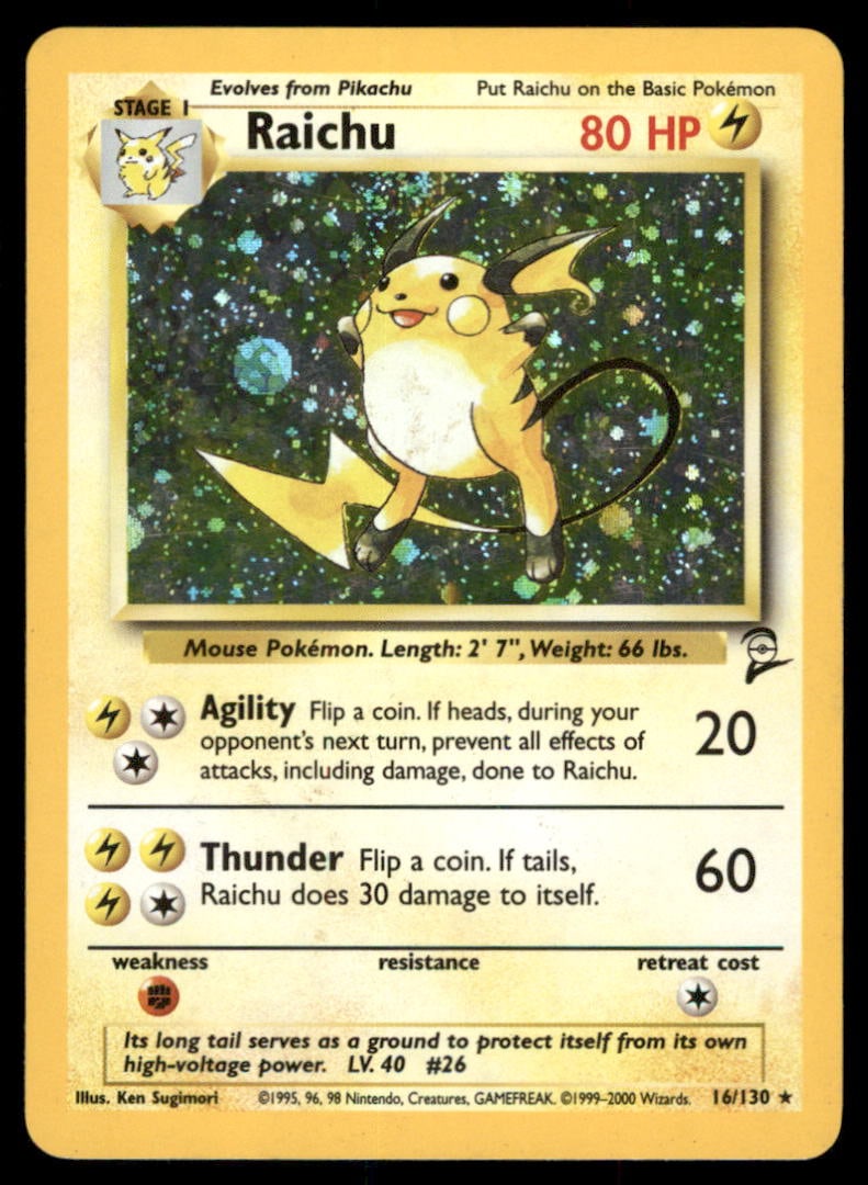 Raichu Base Set 2 #016/130 Holo Pokemon Card (1 of 2)