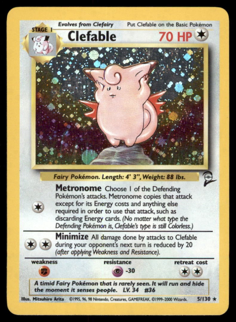 Clefable Base Set 2 #005/130 Holo Pokemon Card (1 of 2)