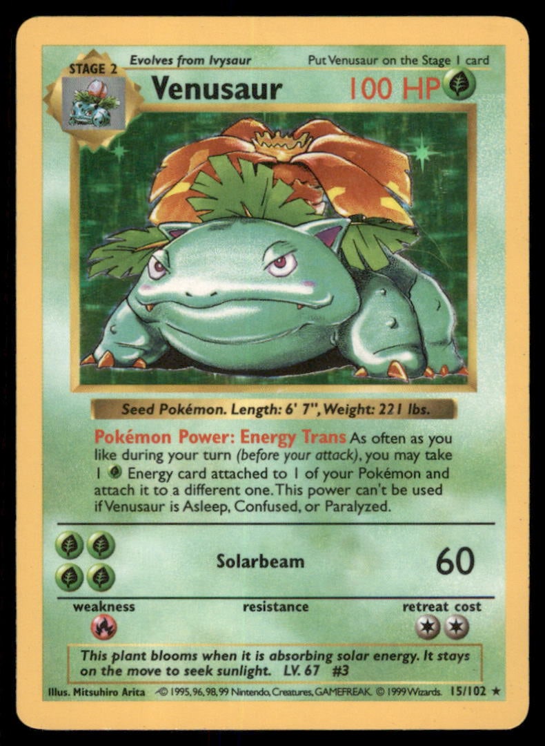 Venusaur Base Set (Shadowless) #015/102 Holo Pokemon Card (1 of 2)