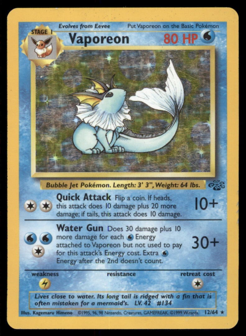 Vaporeon (12) Jungle #12/64 Holo Pokemon Card (1 of 2)