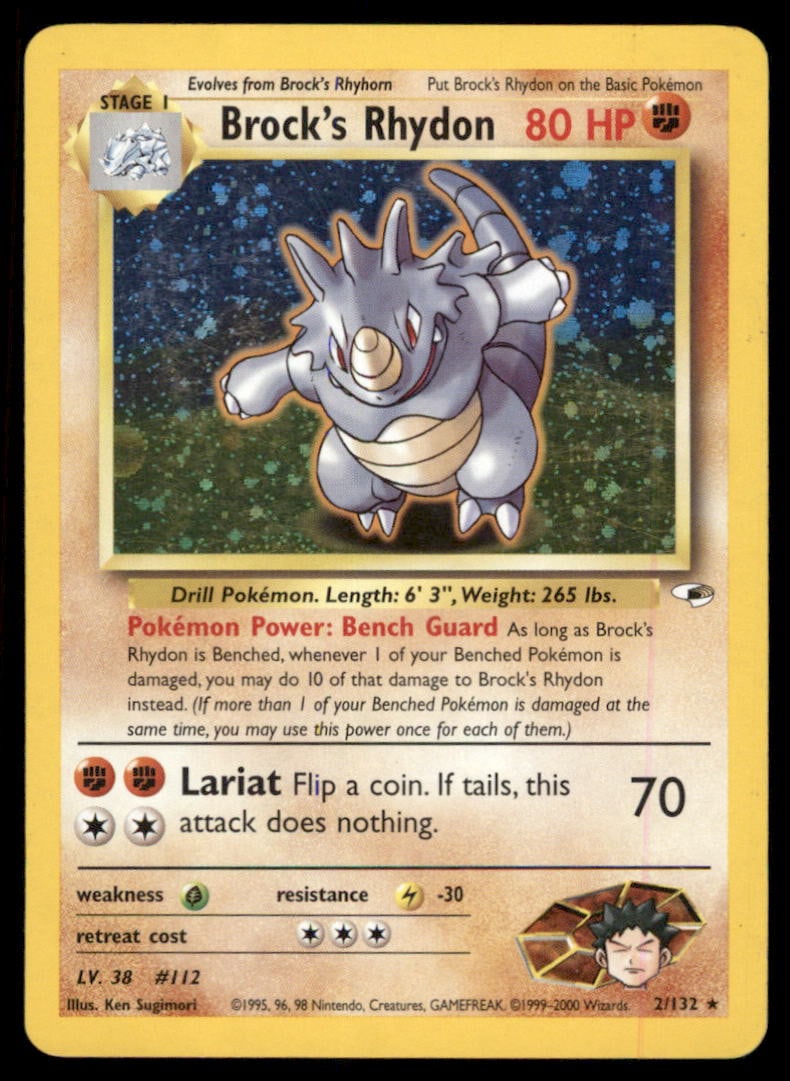 Brock's Rhydon Gym Heroes #002/132 Holo Pokemon Card (1 of 2)