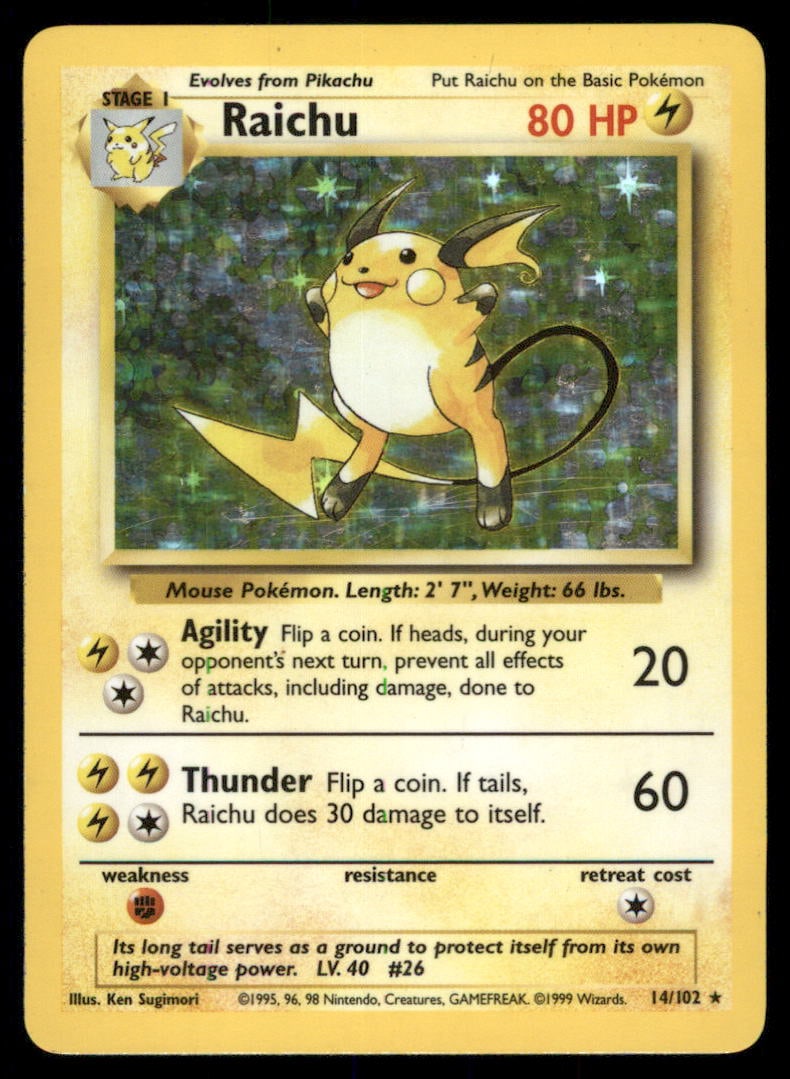 Raichu Base Set #014/102 Holo Pokemon Card (1 of 2)