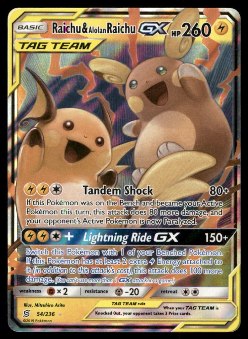 Raichu & Alolan Raichu GX World Championship Decks #54/236 Pokemon Card: We offer combined shipping on multiple items. Buyers may also arrange their own shipping. LiveShipping is a separate and independent option for shipping that is NOT a part of the auction house or thei