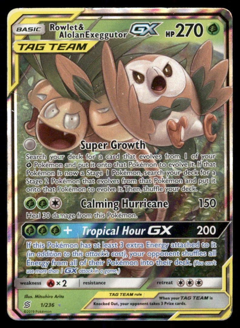Rowlet & Alolan Exeggutor GX SM - Unified Minds #1/236 Pokemon Card: We offer combined shipping on multiple items. Buyers may also arrange their own shipping. LiveShipping is a separate and independent option for shipping that is NOT a part of the auction house or thei