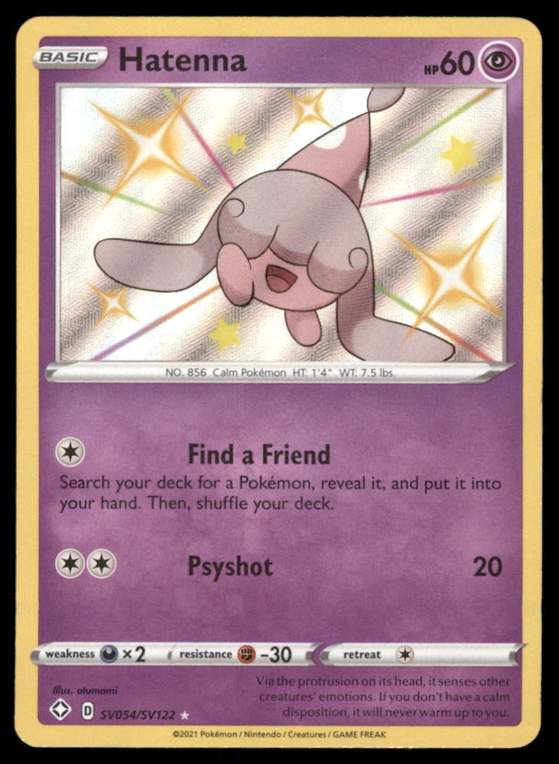 Hatenna Shining Fates: Shiny Vault #SV054/SV122 Holo Pokemon Card: We offer combined shipping on multiple items. Buyers may also arrange their own shipping. LiveShipping is a separate and independent option for shipping that is NOT a part of the auction house or thei