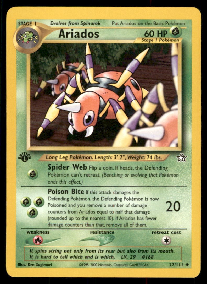 Ariados Neo Genesis #027/111 1st. ED. Pokemon Card: We offer combined shipping on multiple items. Buyers may also arrange their own shipping. LiveShipping is a separate and independent option for shipping that is NOT a part of the auction house or thei